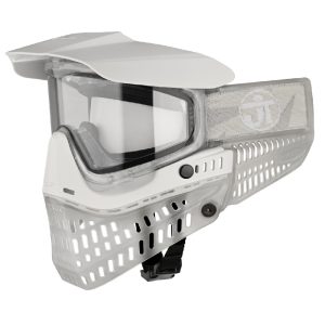 CLARUS Mask with Visor for Paintball Games, White color, high-quality protective gear for outdoor paintball activities.