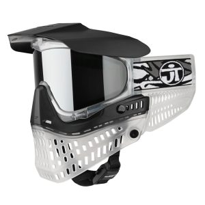 High-performance paintball mask with wide lens for clear visibility and protection during paintball games. Durable design with ventilation for comfort and safety on the field. Perfect for paintball enthusiasts.