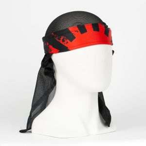 Premium paintball headwrap with Rising Sun design in black and red, designed for comfort and style during paintball games.