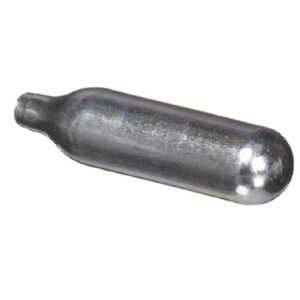 Steel paintball CO2 cartridge, high-pressure air reservoir for paintball guns and airsoft weapons. Durable, reusable, and essential for outdoor paintball gameplay.