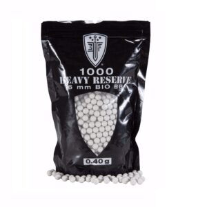 Bright white 6mm bio BBs for paintball guns, eco-friendly and biodegradable, suitable for competitive play, packaged in a resealable bag for easy use.