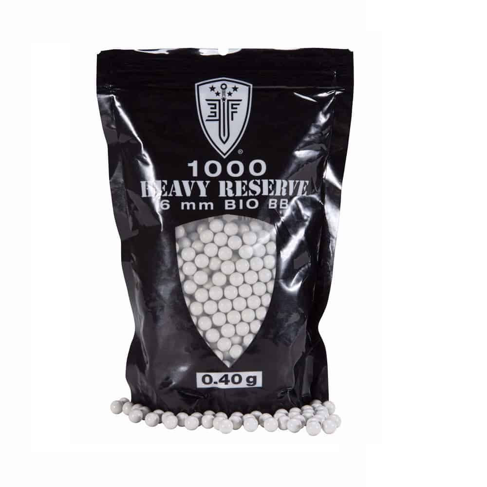 Bright white 6mm bio BBs for paintball guns, eco-friendly and biodegradable, suitable for competitive play, packaged in a resealable bag for easy use.