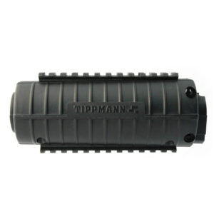 Impact-resistant Tippmann paintball hopper attachment with textured grip for durability and reliable performance. Suitable for enhanced game play.