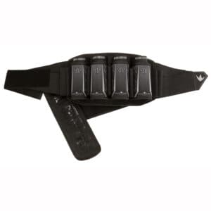 Premium paintball harness with multiple pod holders for paintball gear storage.