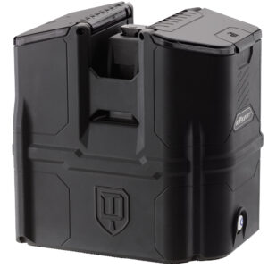 Durable black hpa air tank with integrated CGA connection and portable design, ideal for paintball players seeking reliable, high-quality equipment for competitive gameplay.