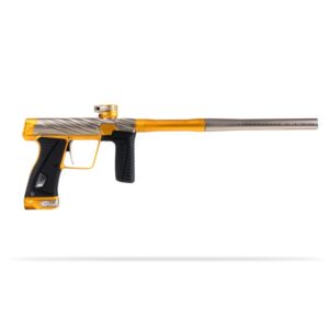 Gold and black paintball marker, premium paintball gun for competitive play.