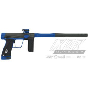 Blue and black premium paintball marker with barrel and digital control system for professional paintball gameplay.