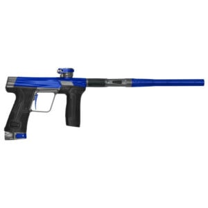 High-performance blue paintball marker with sleek design for competitive paintball games.