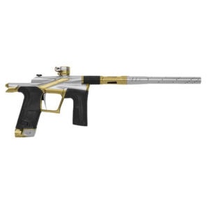 High-end paintball marker with gold and black accents for professional gameplay and tournament-ready performance.