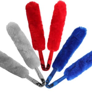 Fuzzy paintball barrel covers in red, blue, and gray for paintball safety, visibility, and equipment protection. Perfect for tournament and recreational paintball games. Premium quality paintball gear.