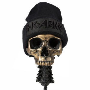 HK Army skull mask with black beanie, perfect for paintball safety and style, featuring premium quality materials for durability and comfort in paintball games.