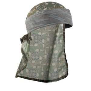 Camouflage paintball headgear with adjustable strap for outdoor sports and tactical games. Suitable for paintball players seeking durable, high-quality protective gear.