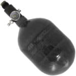 48/3000 AeroLite compressed air tank for paintball, lightweight and durable, ideal for competitive paintball games, with pressure gauge for safety and performance monitoring.