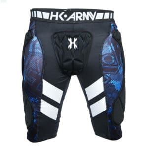 Premium paintball pants with protective padding, vibrant blue and black design, and adjustable waist for optimal fit, ideal for serious paintball players.