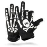 Skeleton-themed paintball gloves with protective padding and grip-enhancing design, ideal for professional paintball players. Perfect for improving safety and performance during intense games.