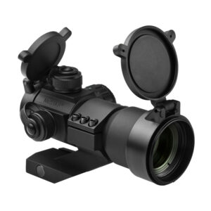 High-quality tactical riflescope for precision shooting, equipped with adjustable turrets, lens covers, and durable construction, ideal for hunting, target shooting, and outdoor sports.