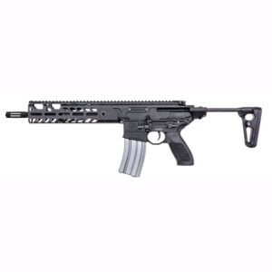 Black tactical airsoft rifle with adjustable stock for paintball and airsoft games, featuring a sleek design ideal for premium paintball products and accessories.