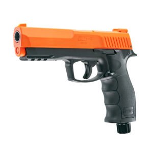 HDP 50 dual-tone paintball pistol with orange and black design, high-performance airsoft gun for competitive paintball gameplay and training, premium paintball equipment from Premium Paintball Products.
