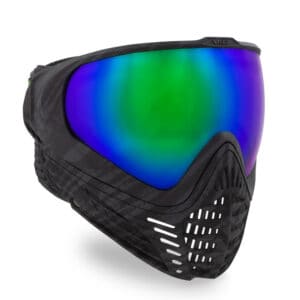 Colorful paintball goggles with reflective lens for enhanced visibility and protection, ideal for competitive paintball gaming. Designed for comfort, durability, and safety during intense play.