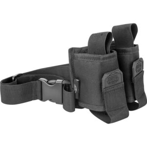 Black tactical paintball harness with multiple pouches for ammo and accessories, adjustable waist belt, and durable construction for professional paintball gameplay.