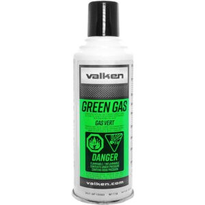 Valken Green Gas for paintball markers, high-performance propane gas, essential for smooth operation and consistent firing. Ideal for paintball enthusiasts seeking reliable paintball equipment accessories.
