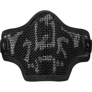 Black protective paintball mask with mesh visor for safety, ideal for paintball games and outdoor sports. Offers comfortable fit and maximum protection during intense play.