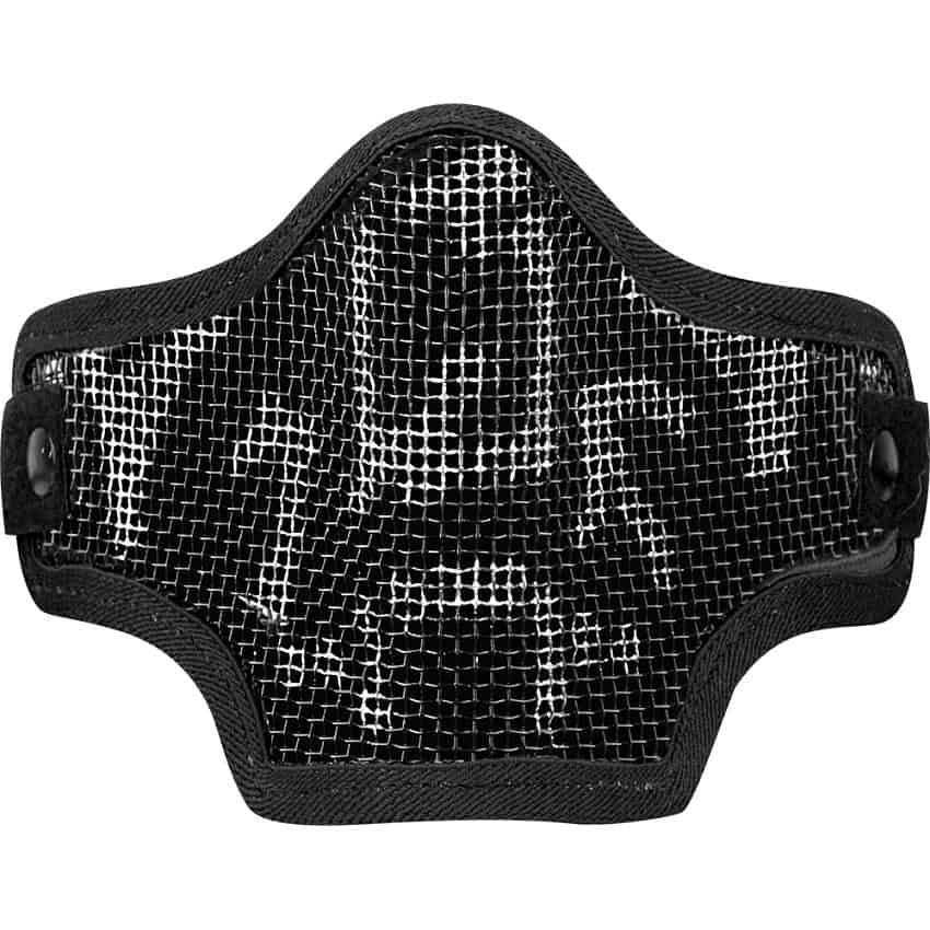 Black protective paintball mask with mesh visor for safety, ideal for paintball games and outdoor sports. Offers comfortable fit and maximum protection during intense play.