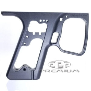 Precision paintball gun frame made from durable black polymer for professional paintball marker customization and upgrades.