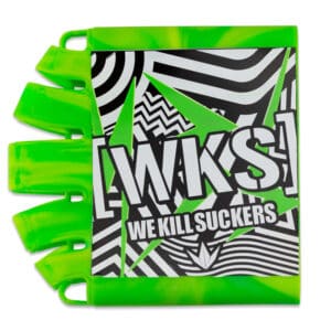 Bright green paintball loader with bold "WAKS WE KILL SUCKERS" graphic design, ideal for high-performance paintball gameplay.