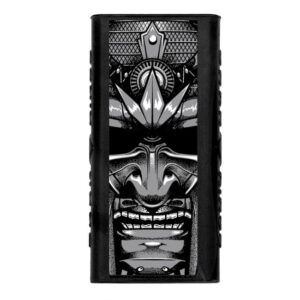 Black and white tribal-style tiki mask paintball hopper with fierce facial features and intricate details, ideal for high-performance paintball game accessories.