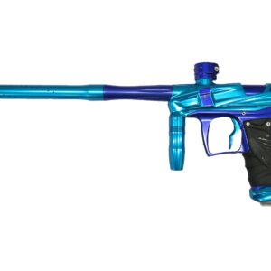High-end blue paintball gun with long barrel, sleek design, and ergonomic grip, ideal for competitive paintball games and professional players.