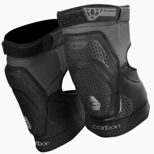 High-performance black paintball knee and elbow pads with carbon fiber padding for enhanced protection and comfort, ideal for serious paintball players.