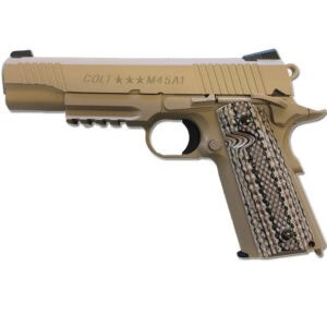 Precision desert tan paintball pistol with textured grip for realistic style and durability.