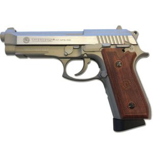 Taurus pistol with metal slide and wooden grip, ideal for paintball and tactical games. Premium paintball gear and accessories for recreation and competitive play.
