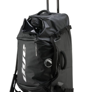 Premium paintball equipment travel bag with durable wheels and multiple compartments for gear storage.