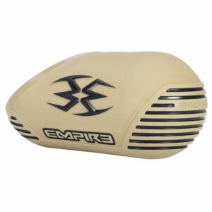 Black and beige Empire Paintball Prophecy Loader with venting and logo, designed for high-performance paintball gameplay.