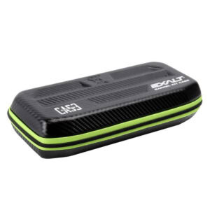 High-quality black and green paintball barrel case with durable carbon fiber design suitable for storing and protecting paintball barrels and equipment.