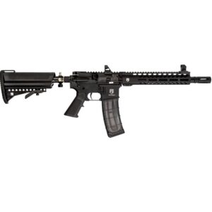 Airsoft rifle for paintball shooting, tactical paintball weapon with adjustable stock and magazine, high-quality premium paintball products for combat games.