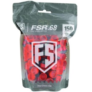 High-quality FSR .68 paintball shells in vibrant red, perfect for competitive paintball games and practice sessions.