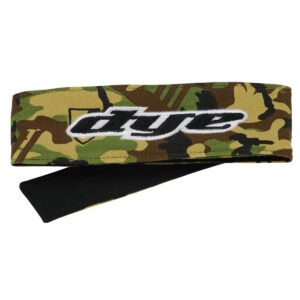Camouflage paintball headband with DUOR logo for athletic and tournament paintball gear.