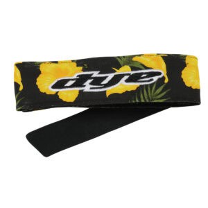 Colorful floral paintball headband with DYE logo, designed for comfort and style during paintball games, from Premium Paintball Products.