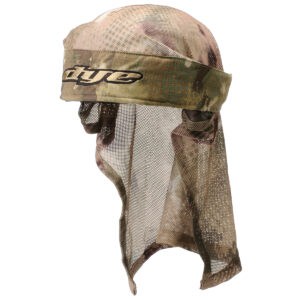 Lightweight camouflage paintball head covering with mesh net for breathability, durable construction, and tactical design, ideal for recreational paintball games and outdoor sports.
