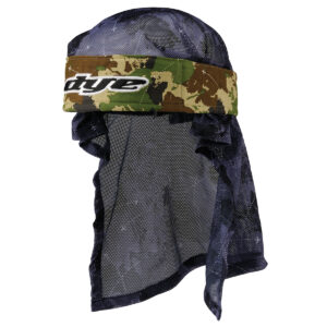 Premium paintball head and face covering with breathable mesh material, camouflage headband, and durable fabric for paintball players, offering protection and comfort during gameplay.