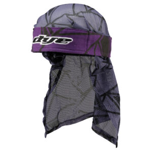 High-performance purple and black paintball mask with breathable mesh material and adjustable head strap for optimal protection and comfort, suitable for competitive paintball games.