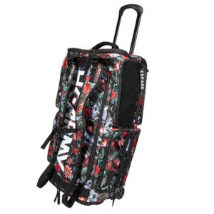 Premium paintball gear and equipment, including a floral print paintball gear bag with wheels, ideal for organized carry and transport of paintball accessories for professional gameplay.