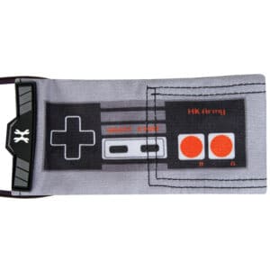 Retro gaming-inspired paintball goggle strap featuring classic Nintendo controller design, adjustable fit, and comfortable material for an immersive paintball experience.