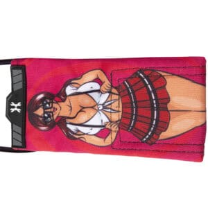 Bright pink paintball loader featuring a cartoon girl with headphones and a rebellious pose for premium paintball gear enthusiasts.