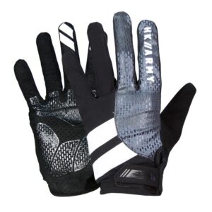 Breathable, durable paintball gloves with grip-enhancing textures and adjustable wrist straps, perfect for competitive and recreational paintball games.