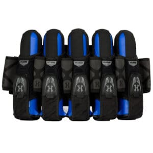 High-quality paintball harness with multiple pod holders, designed for durability and comfort in professional paintball games. Perfect for storing paintballs and accessories during gameplay.