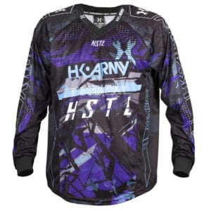 HK ARMY paintball jersey with bold black, purple, and white graphic design, perfect for competitive paintball players and enthusiasts seeking premium paintball apparel and accessories.